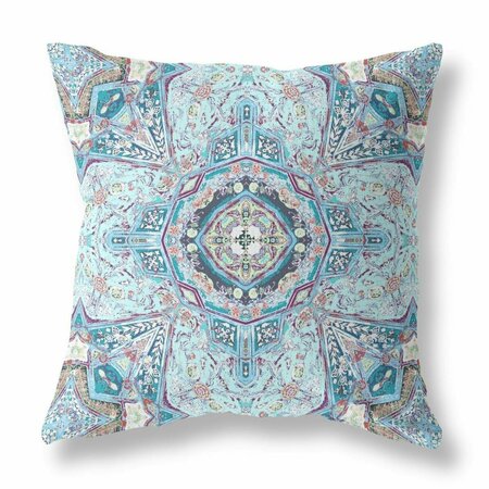 PALACEDESIGNS 20 in. Boho Flower Indoor Outdoor Throw Pillow Light Blue PA3101612